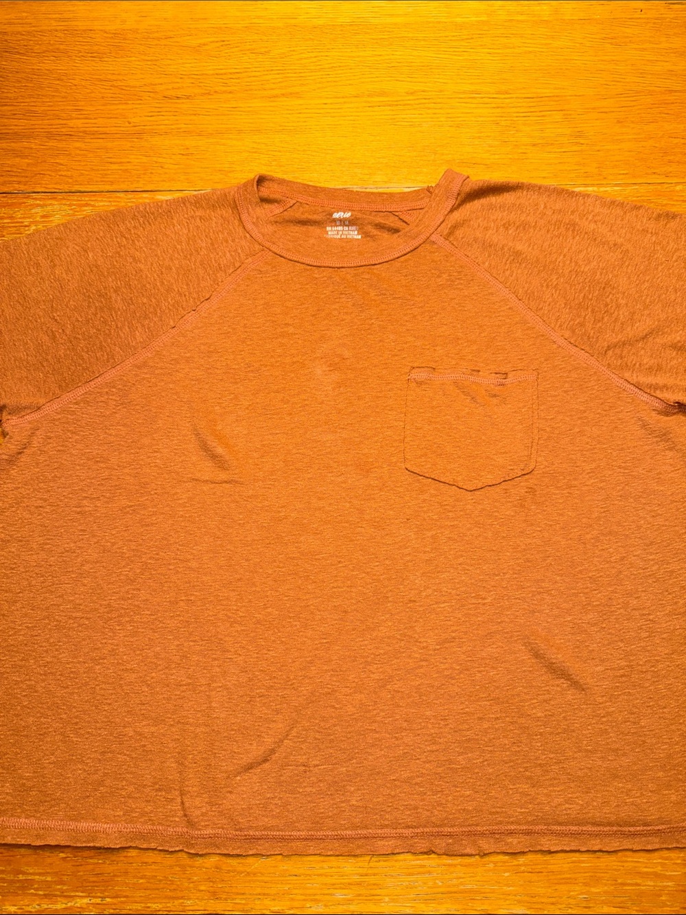 aerie Short Sleeve Pocket Tee in Rust Orange